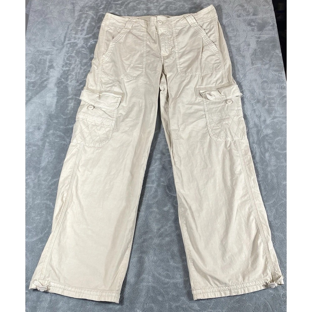 American Eagle Baggy Wide Leg Pants Womens Size 10 Cream Cargo Streetwear Grunge
